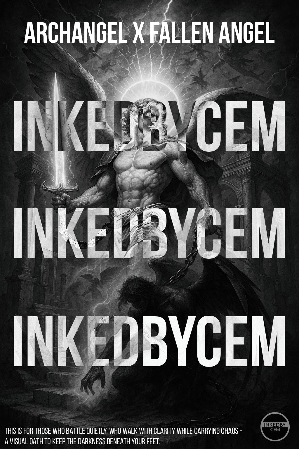 Archangel vs Fallen Angel | Premium Black & Grey Realism Tattoo Design