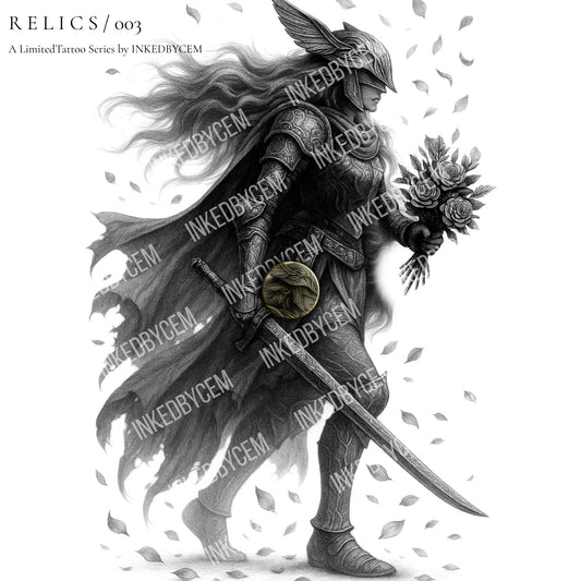 RELICS / 003 — The Mourning Blade | Digital Tattoo Design + Stencil